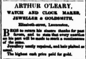 Launceston convict clockmaker and watchmaker, Arthur O'Leary