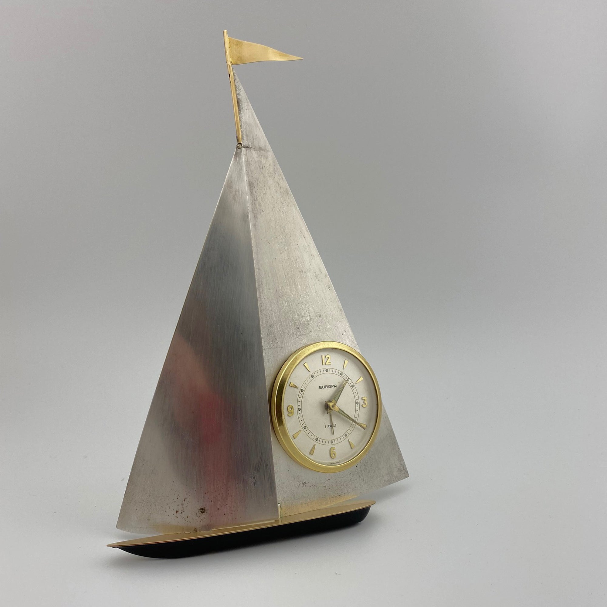 1960s Europa Novelty Brass Sail Boat Alarm Clock